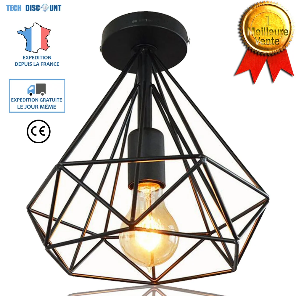 TD® Lampe industriel en forme de diamant bureau chambre lecture plafond créative en fer forgé restaurant allée magasin caf...