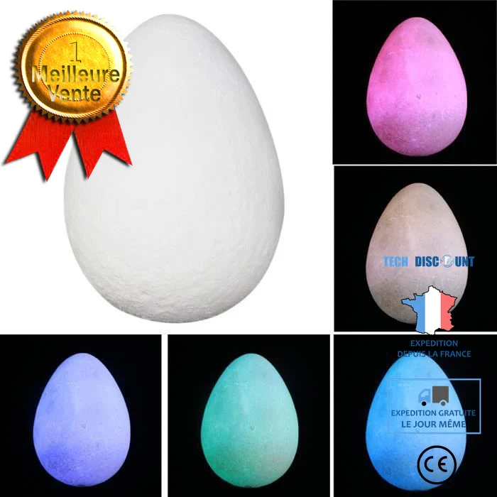 TD® Lampe LED 3D en forme Oeuf multi-couleur -imprimé Oeuf lumière nuit, lune, exotique pour table - Veilleuse de décorati...