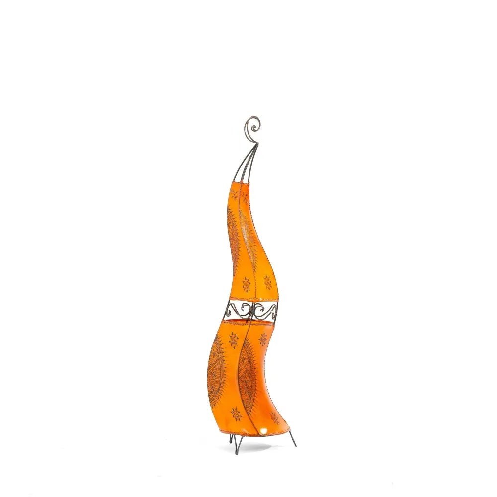 Lampe marocaine en cuir et fer forgé 120cm orange