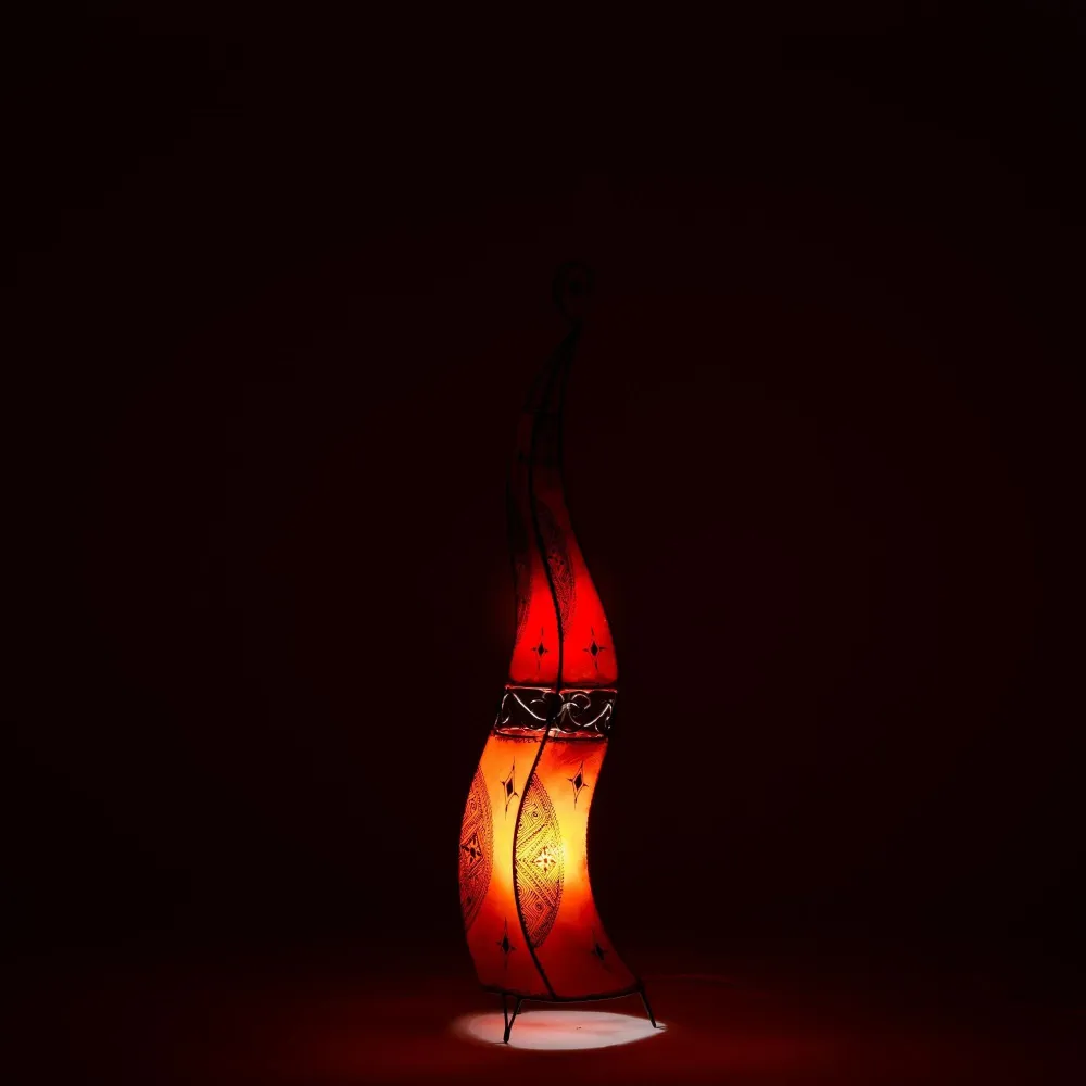 Lampe marocaine en cuir et fer forgé 120cm orange