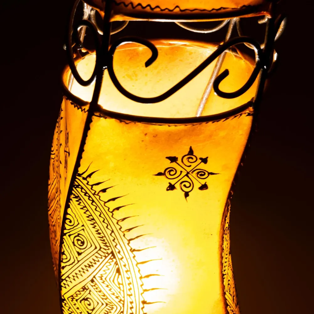 Lampe marocaine en cuir et fer forgé 120cm orange