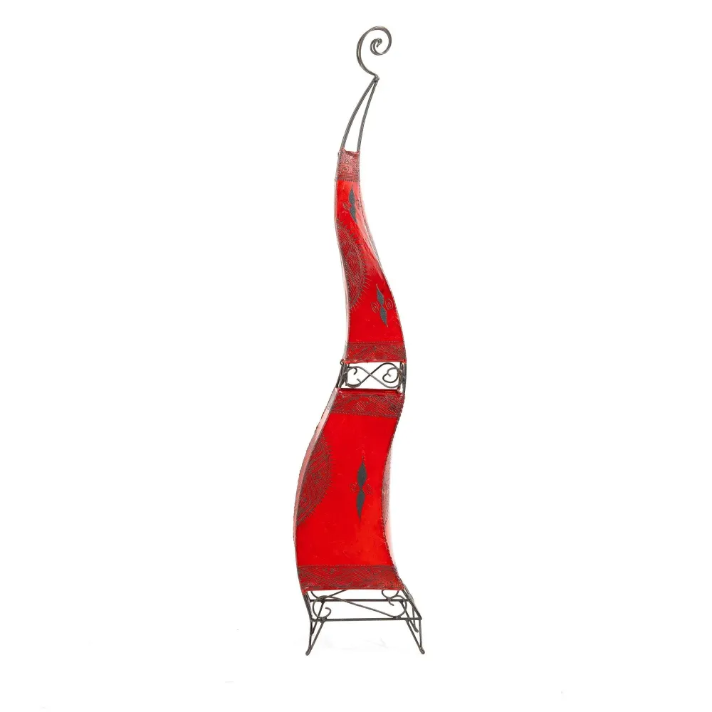 Lampe marocaine henné et cuir 150cm rouge