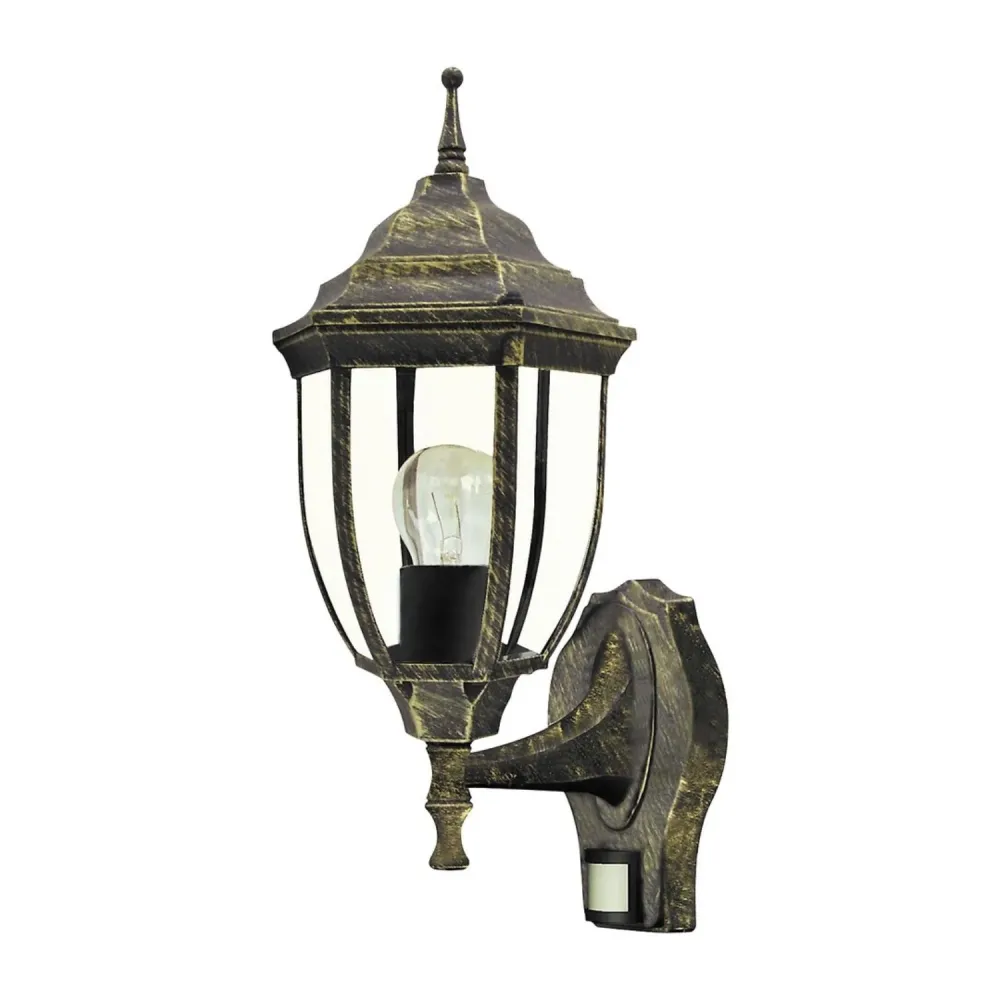 Lampe murale Rabalux Nizza en or antique avec détecteur de mouvement et de crépuscule. Filetage E27, puissance 60 W, degré...