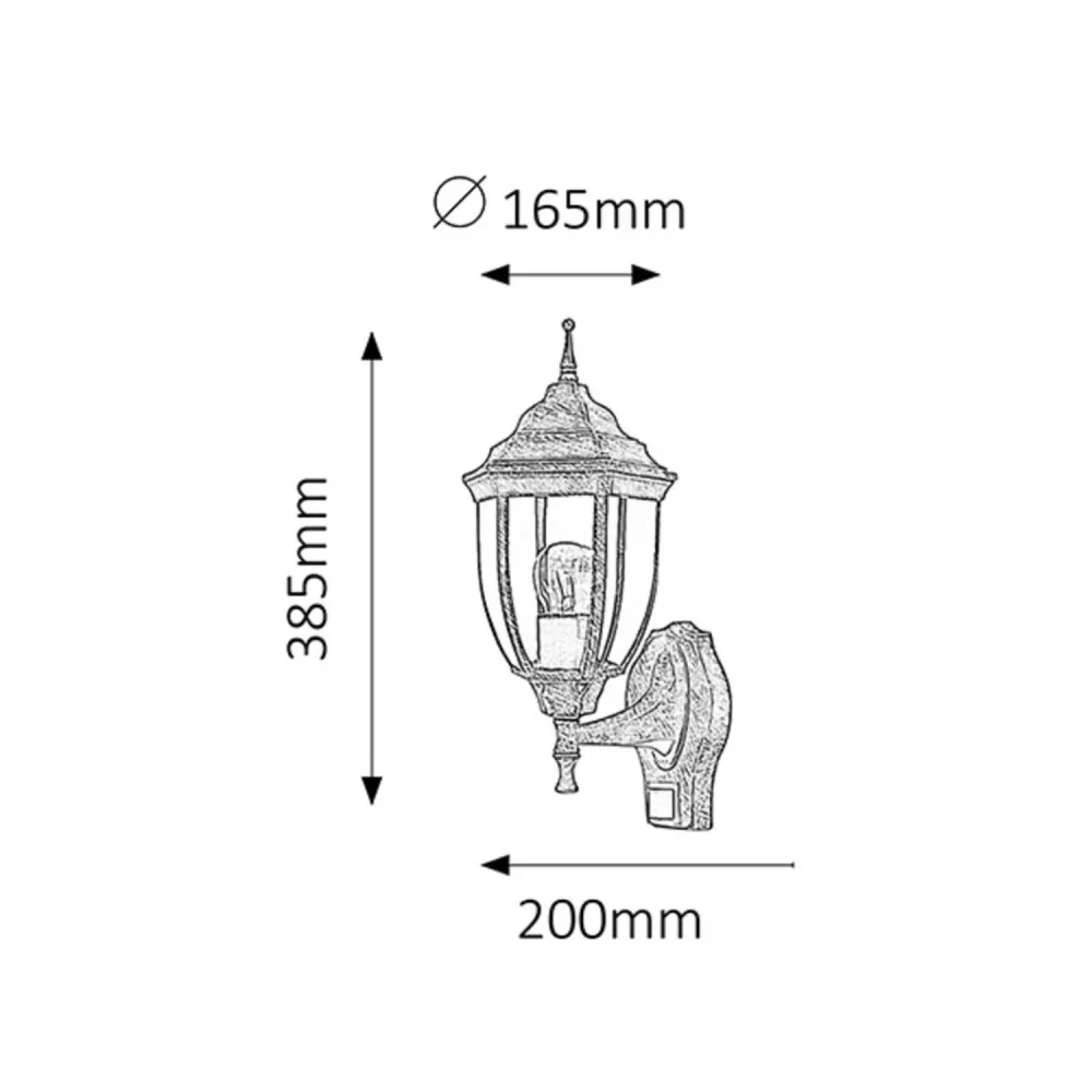 Lampe murale Rabalux Nizza en or antique avec détecteur de mouvement et de crépuscule. Filetage E27, puissance 60 W, degré...