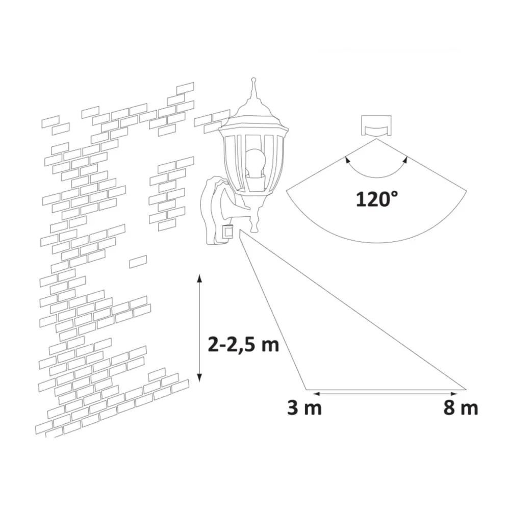 Lampe murale Rabalux Nizza en or antique avec détecteur de mouvement et de crépuscule. Filetage E27, puissance 60 W, degré...