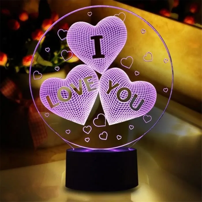TD® Lampe optique poser décoratif tactile 7 couleurs illusion optique - modèle je t'aime - faible consommation câble USB 3...