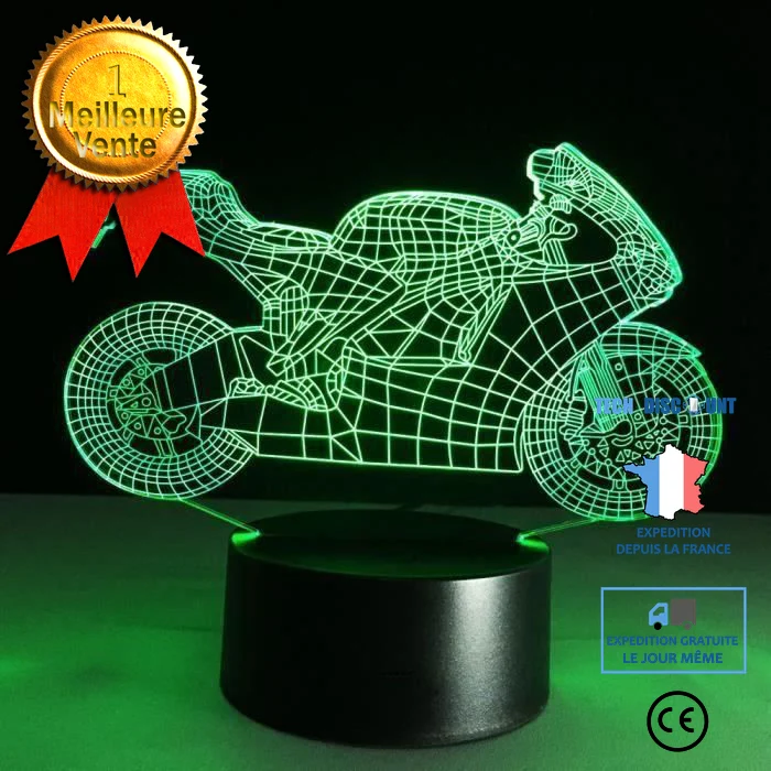 TD® Lampe optique poser décoratif tactile 7 couleurs illusion optique - modèle moto - faible consommation câble USB ou 3 p...