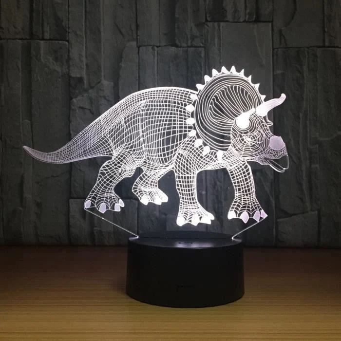 TD® Lampe optique poser décoratif tactile 7 couleurs illusion optique - modèle dinosaure - faible consommation câble USB 3...
