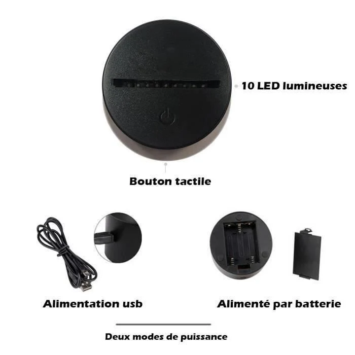 TD® Lampe optique poser décoratif tactile 7 couleurs illusion optique - modèle dinosaure - faible consommation câble USB 3...