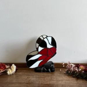Lampe papillon à poser pâte de verre rouge et noire