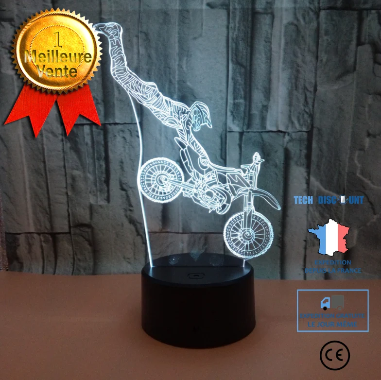 TD® LAMPE POSER Mixte - Touch Veilleuse 3D lampe de table Vision Light 7 couleurs Moto cascadeur - noir