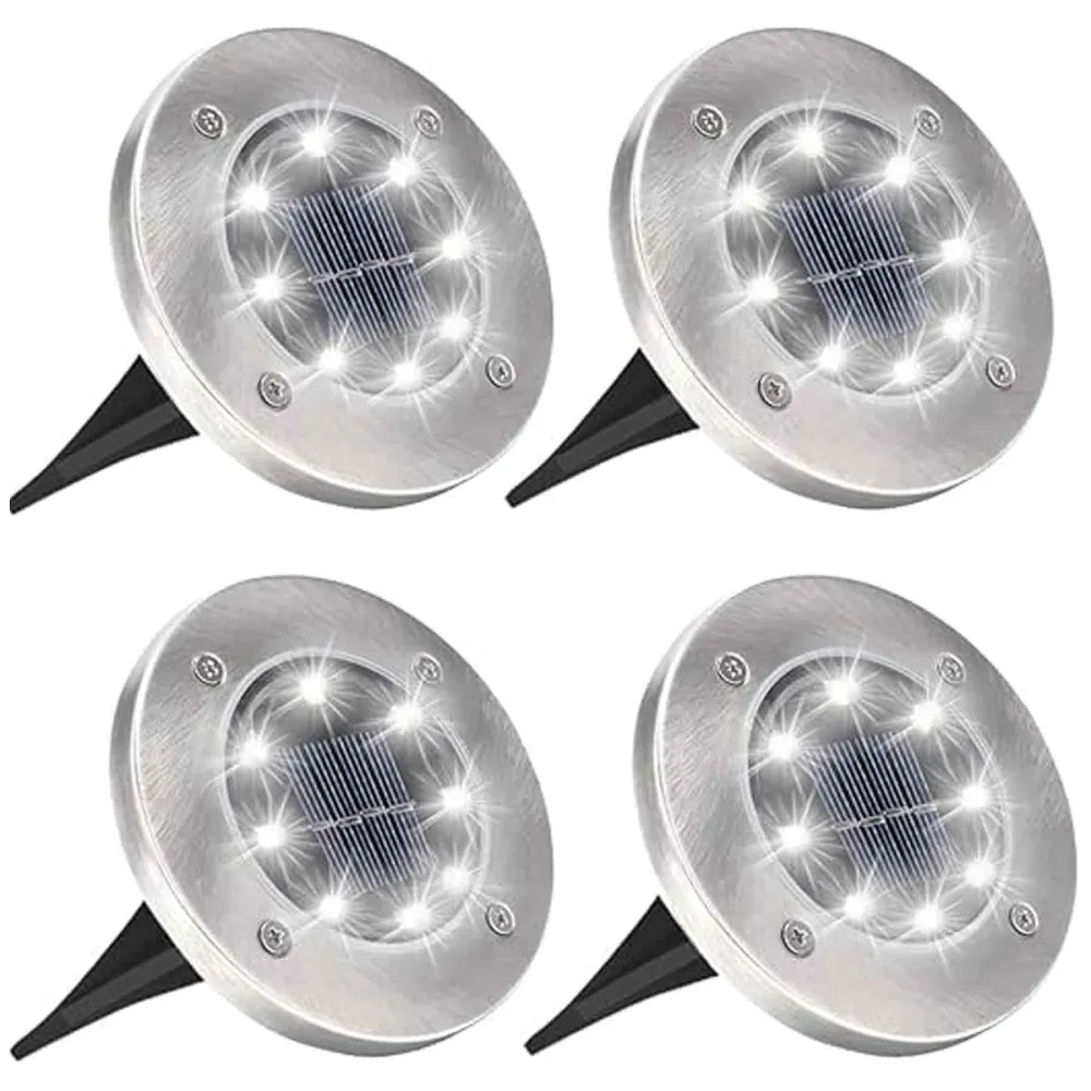 Lampe solaire extérieur 4 pièces lampe solaire au sol 8 LED lumière etanche IP65 spot solaire pour jardin pelouse borne so...