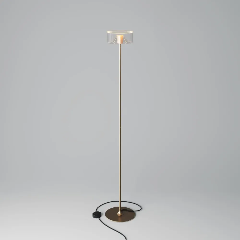 Lampe sur pied MAG-Y avec base ronde en métal et ampoule LED Ghost - Bronze brossé