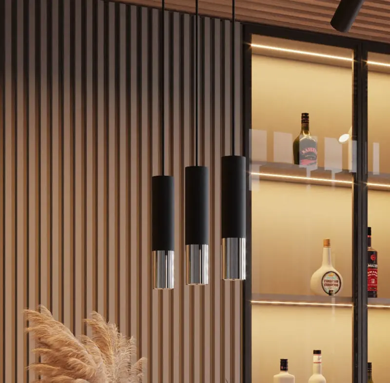 Lampe suspendue | 3 | Noir avec argent à l'extérieur LED