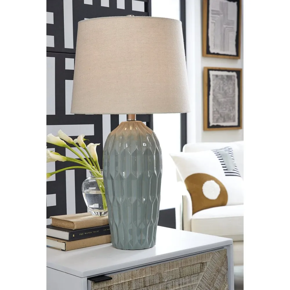 Lampe de table bleue Signature Design Ashley Hadbury (lot de 2) - 35,5 cm (L) x 35,5 cm (P) x 68 cm (H)