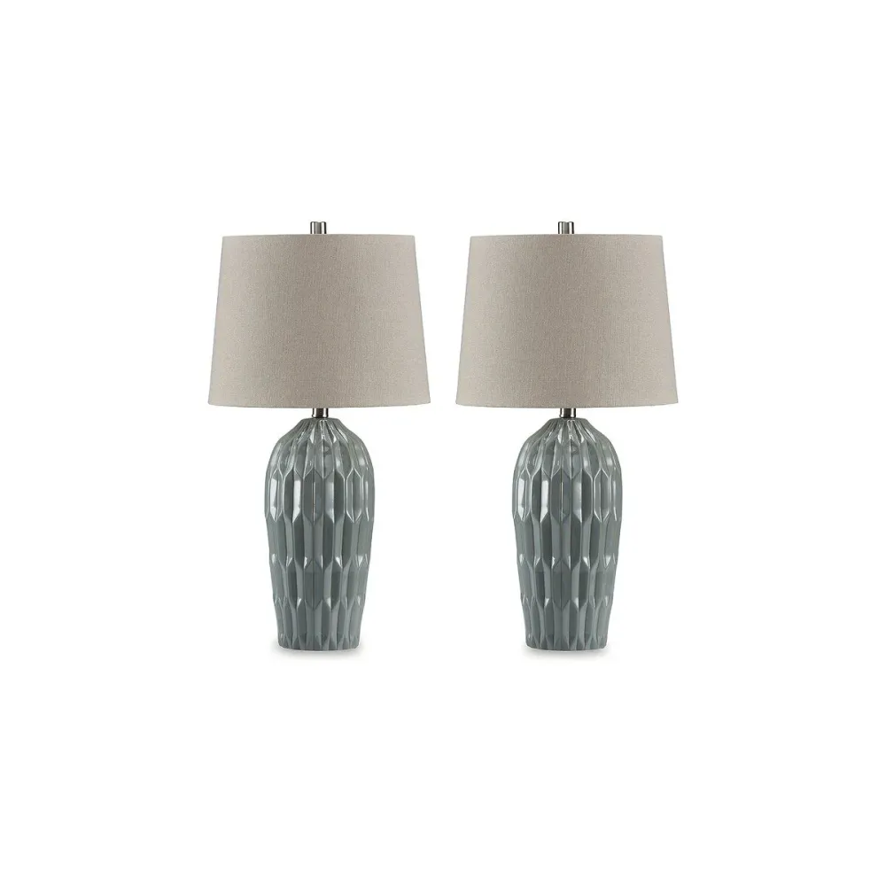 Lampe de table bleue Signature Design Ashley Hadbury (lot de 2) - 35,5 cm (L) x 35,5 cm (P) x 68 cm (H)