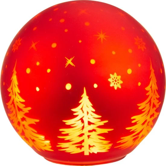 Lampe de Table Cosy & Tendance - Noël - Boule - Rouge - D15cm - Verre - LED - Lampe boule rouge