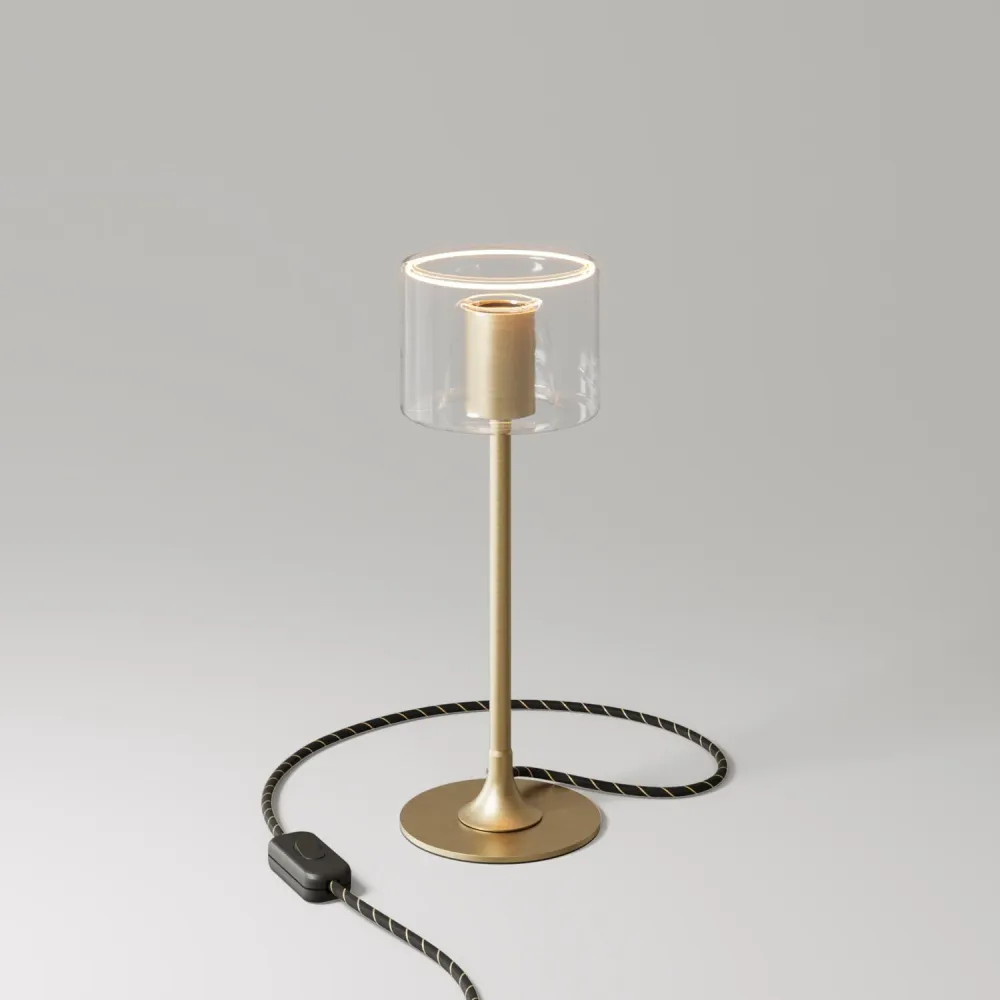 Lampe de table MAG-Y avec base métallique ronde et ampoule Ghost G03 transparente - Bronze brossé