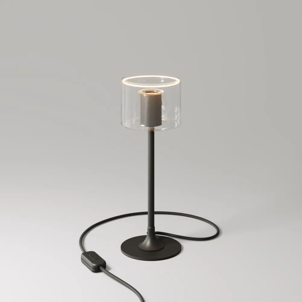 Lampe de table MAG-Y avec base métallique ronde et ampoule Ghost G03 transparente - Noir