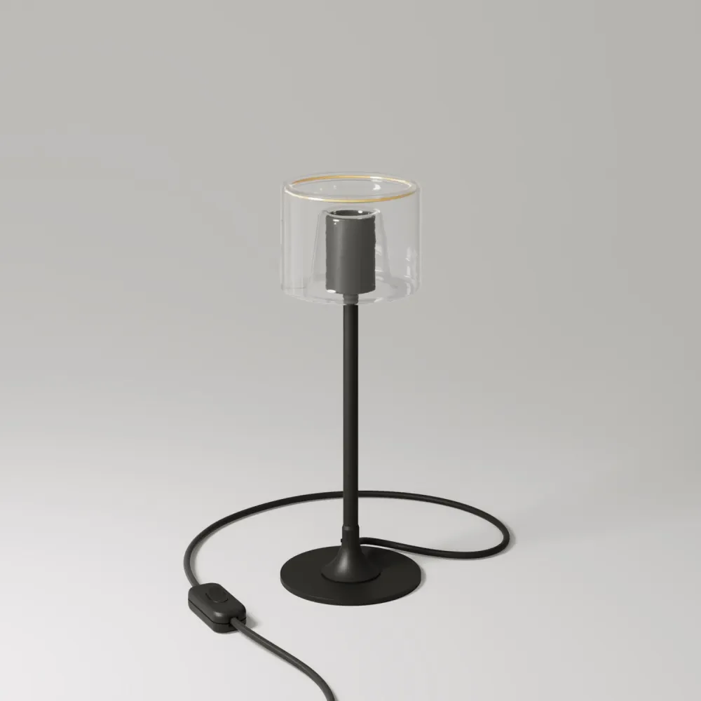 Lampe de table MAG-Y avec base métallique ronde et ampoule Ghost G03 transparente - Noir