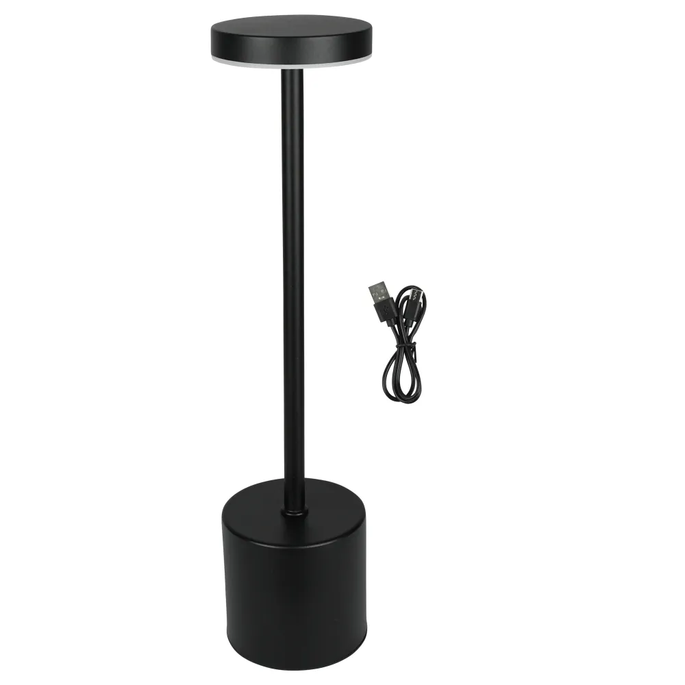 Lampe de table en métal dimmable rechargeable noir