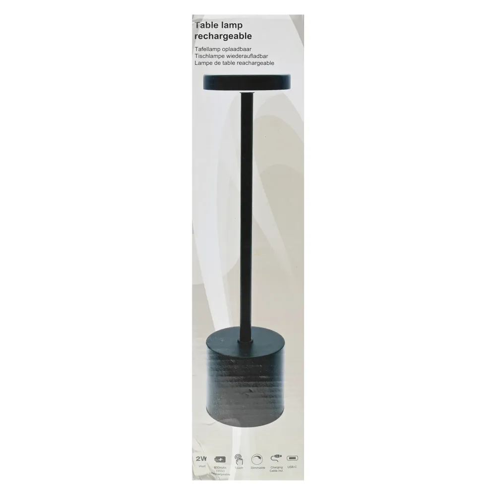 Lampe de table en métal dimmable rechargeable noir