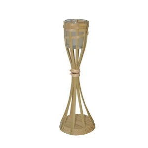 lampe torche de table bambou avec bougie 29cm