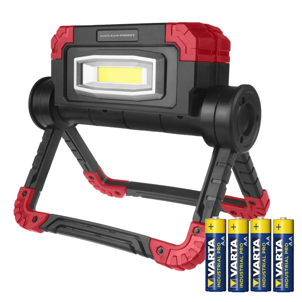 Lampe de travail Maclean LED COB, 300 lm, 3 modes d'éclairage, température de couleur 6500K, MCE439 + 4x Varta Industrial...