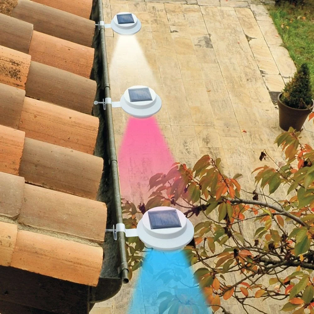 LAMPES DE GOUTTIERE SOLAIRES 3 LED COULEUR TELECOMMANDEES X2