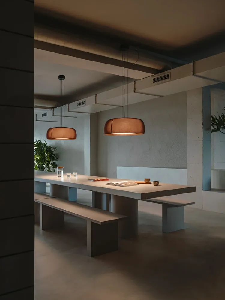 LedsC4 Gong LED Phase Cut Pendant Ceiling Lamp Brown Ral 8016 l Verme 00-8933-W1-L1