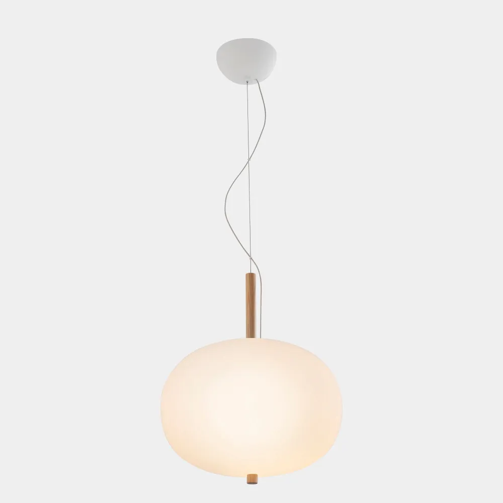 LedsC4 Ilargi LED Ball Pendant Ceiling Lamp Light Wood and Opal Ø395 00-6012-93-F9