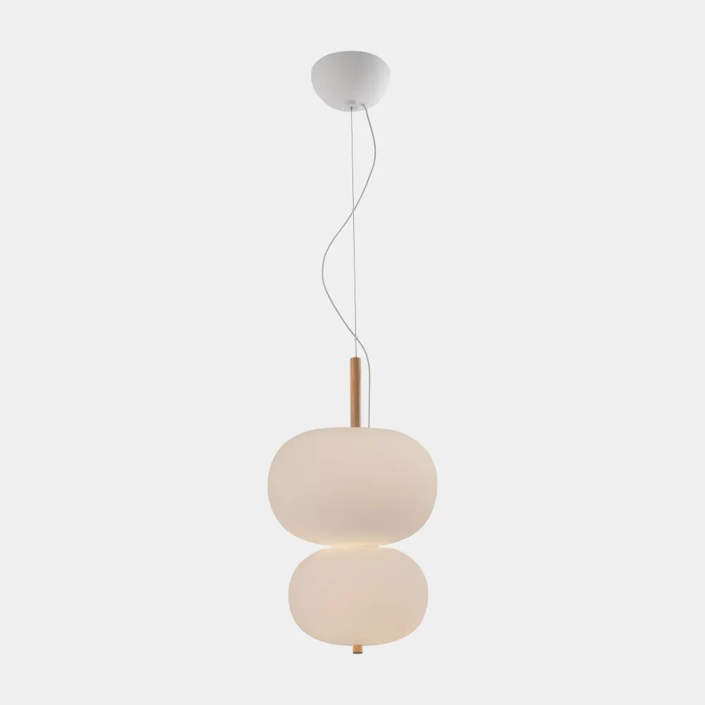 LedsC4 Ilargi Pendant Ceiling Lamp LED Balls Light Wood and Opal 00-6013-93-F9