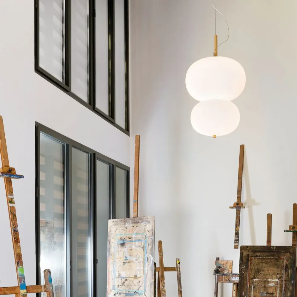 LedsC4 Ilargi Pendant Ceiling Lamp LED Balls Light Wood and Opal 00-6013-93-F9