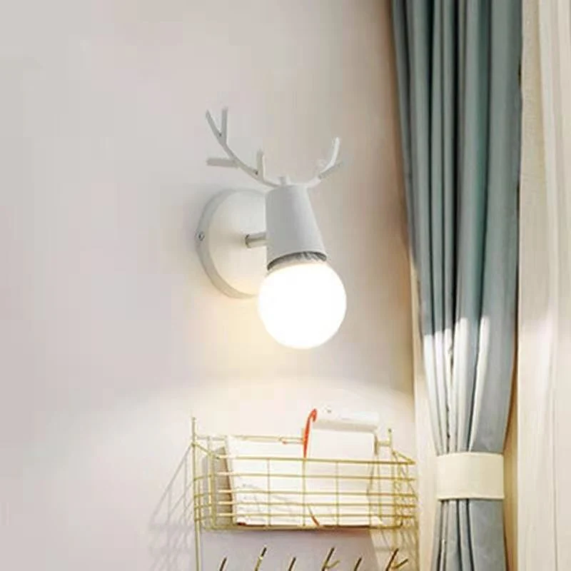 Lot de 2 Applique Murale Moderne Lampes Murale Interieur avec Décoration de Bois de Cerf Lampe de Mur Métal pou