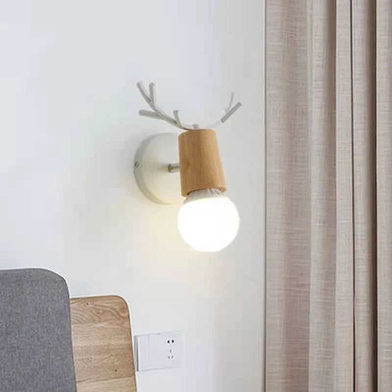 Lot de 2 Applique Murale Moderne Lampes Murale Interieur avec Décoration de Bois de Cerf Lampe de Mur Métal pou