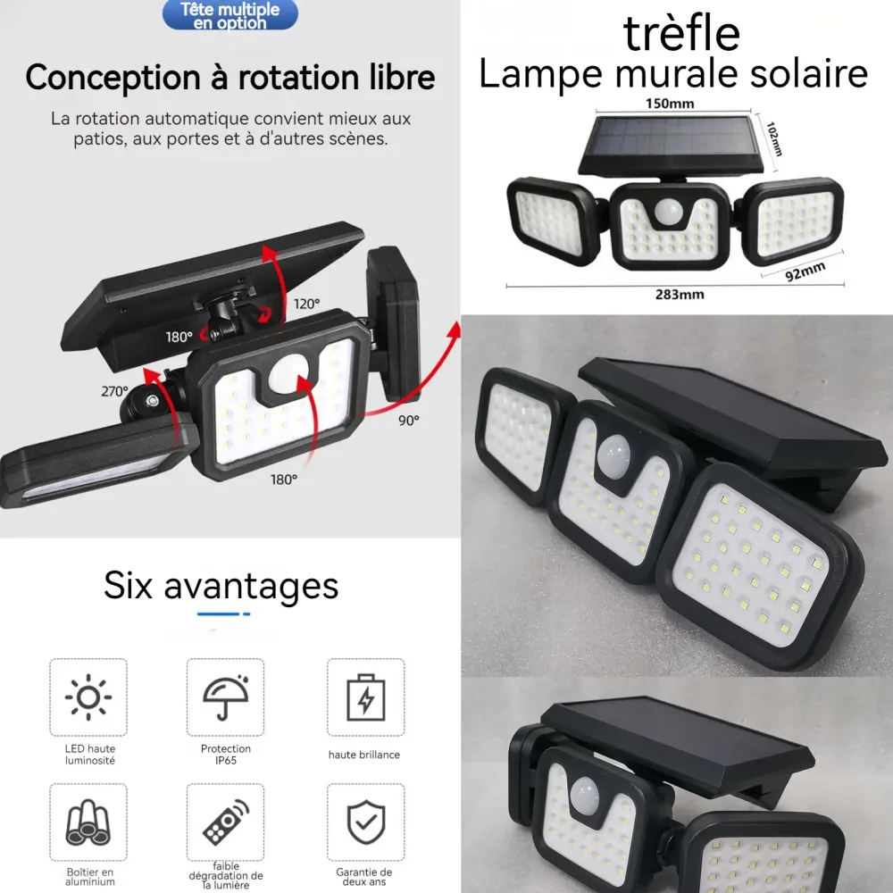 Lumière solaire extérieure lampe à induction applique rotative lampes de la cour lampadaire de jardin spot solaire IP65 2.4v