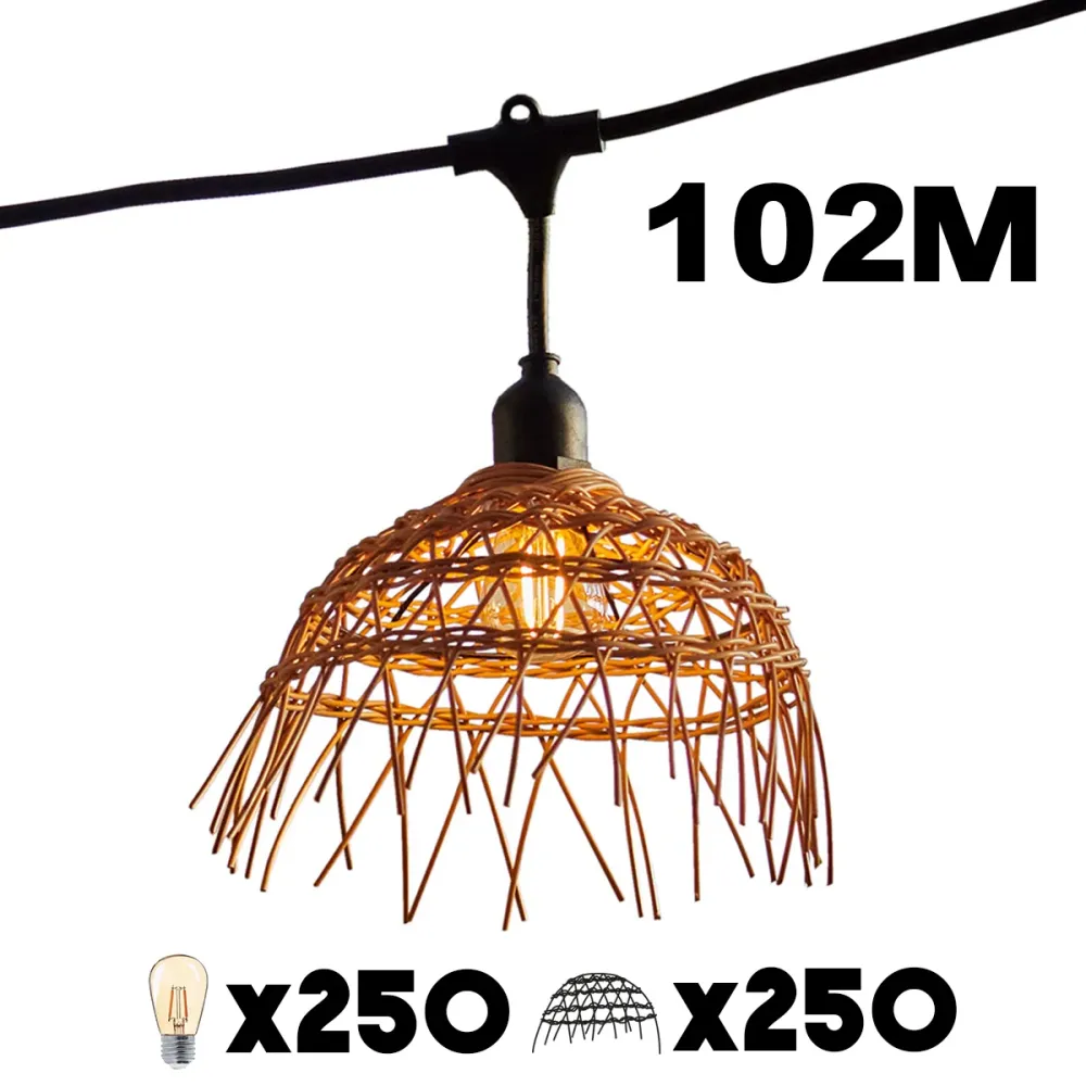 Guirlande lumineuse extérieure raccordable 102m avec 250 ampoules LED filament E27 blanc chaud HAWAII LIGHT Abat-jour poly...