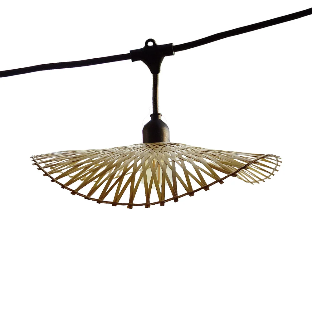 Guirlande lumineuse raccordable d'extérieur avec abat-jour en bambou naturel style bohème 7 ampoules à filament douille E2...