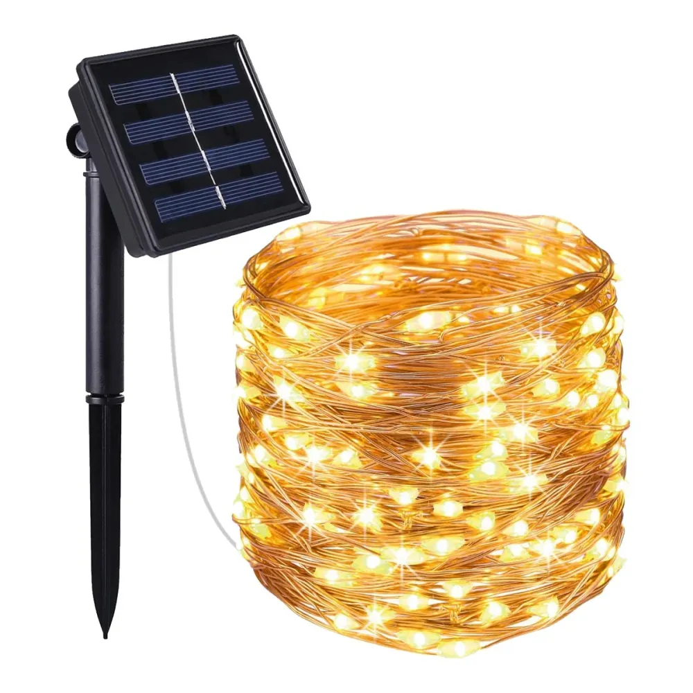 Guirlande lumineuse solaire en cuivre 400 micro LED blanc chaud SKINNY SOLAR 41.90m 8 modes Lumisky