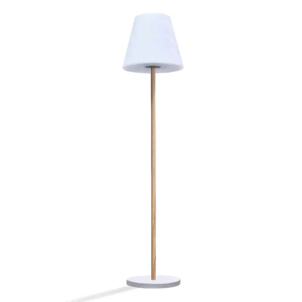 Lampadaire lumineux solaire et rechargeable pied métal couleur bois design scandinave LED blanc chaud/blanc dimmable STAND...