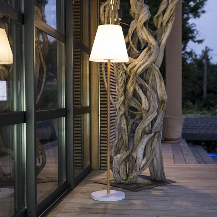 Lampadaire lumineux solaire et rechargeable pied métal couleur bois design scandinave LED blanc chaud/blanc dimmable STAND...