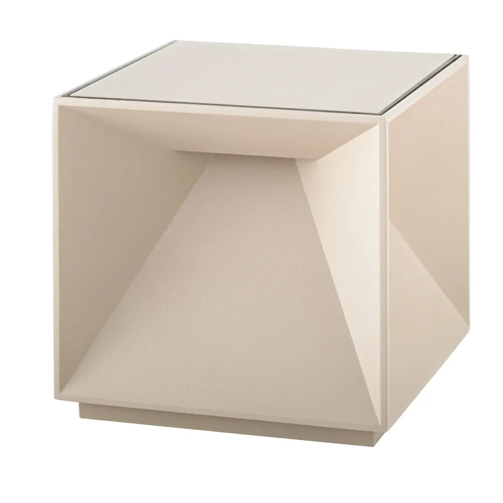 Lampe de table cubique en aluminium beige LED blanc chaud dimmable CUBOX SAND H10 cm Lumisky