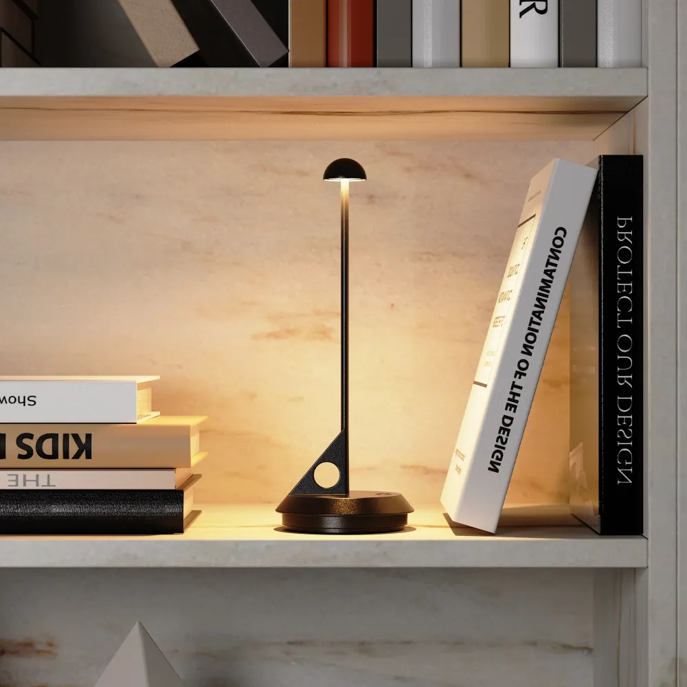 Lampe de table sans fil minimaliste en aluminium noire LED blanc chaud dimmable LUME BLACK H29 cm Lumisky