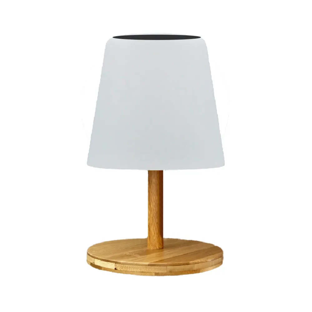 Lampe de table solaire et rechargeable LED blanc chaud/blanc dimmable pied en bambou STANDY MINI WOOD SOLAR H25cm Lumisky