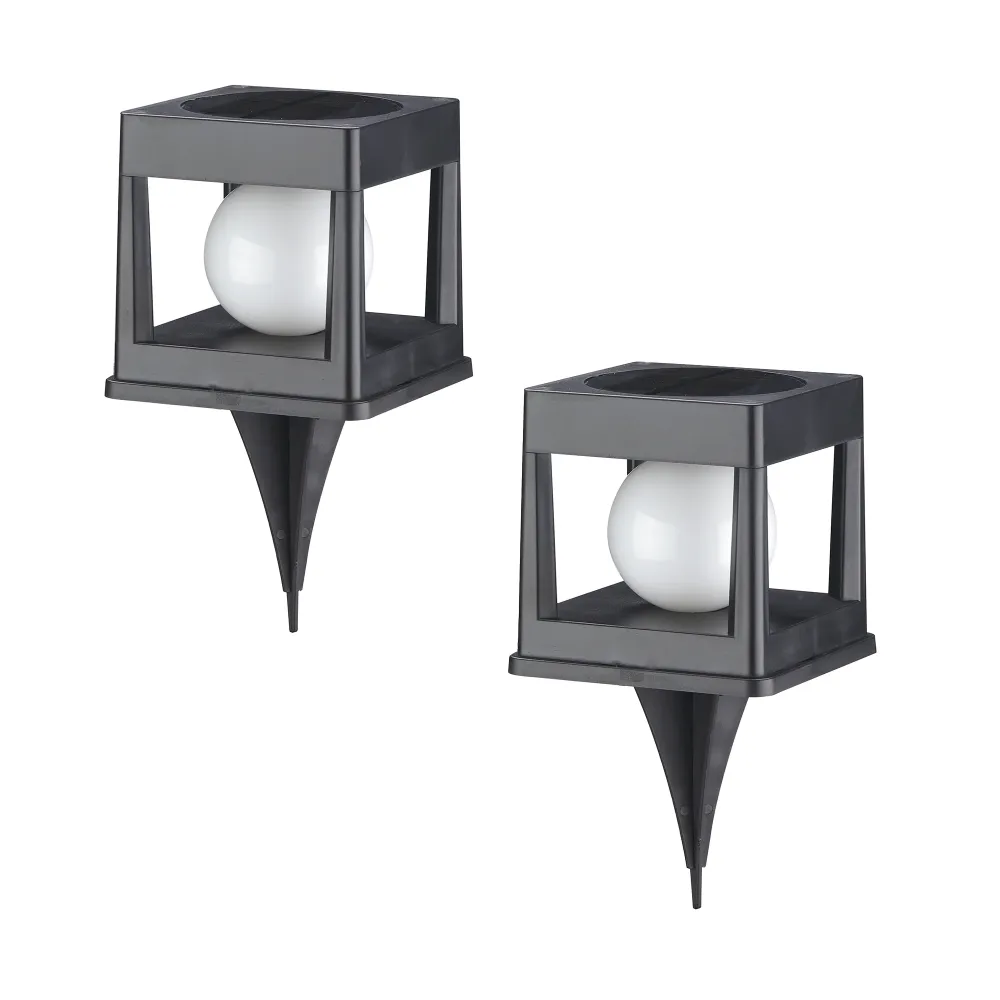 Lot de 2 Balises Solaires à piquer ou à poser LED 2x CUBYA Blanc Chaud H21,5cm Lumisky