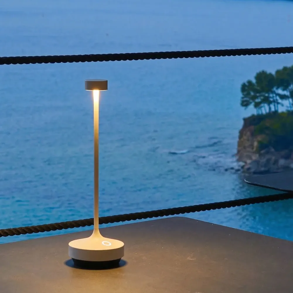Lot de 6 Lampe de table sans fil LED blanc chaud dimmable RUBY WHITE H25cm Blanc avec plateau de chargement Lumisky