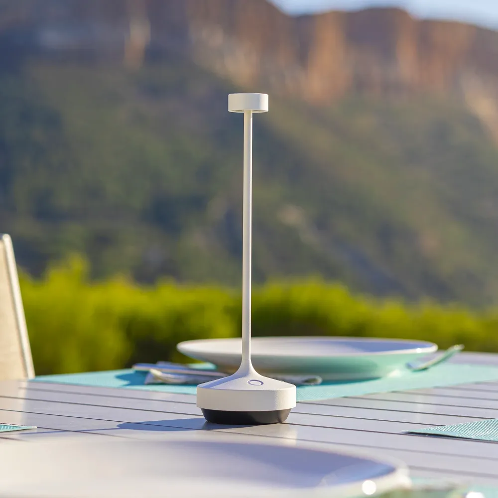 Lot de 6 Lampe de table sans fil LED blanc chaud dimmable RUBY WHITE H25cm Blanc avec plateau de chargement Lumisky