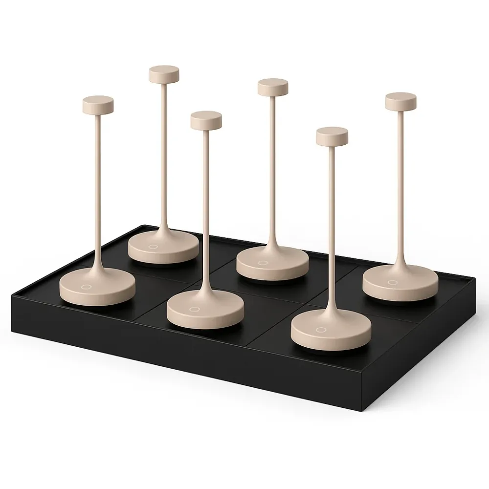 Lot de 6 Lampe de table sans fil LED blanc chaud dimmable RUBY CREAM H25cm Beige avec plateau de chargement Lumisky