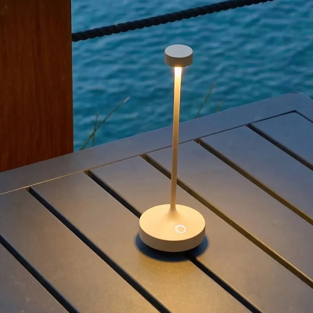 Lot de 6 Lampe de table sans fil LED blanc chaud dimmable RUBY CREAM H25cm Beige avec plateau de chargement Lumisky