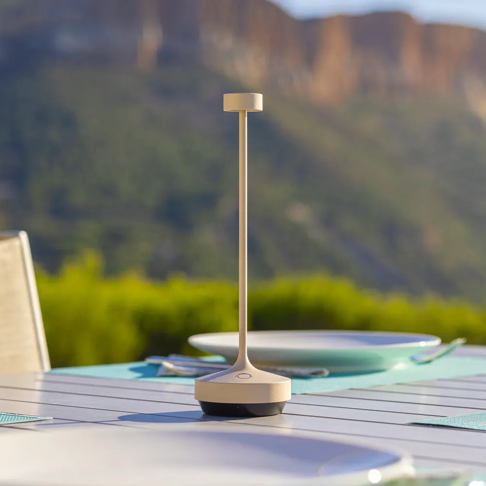 Lot de 6 Lampe de table sans fil LED blanc chaud dimmable RUBY CREAM H25cm Beige avec plateau de chargement Lumisky